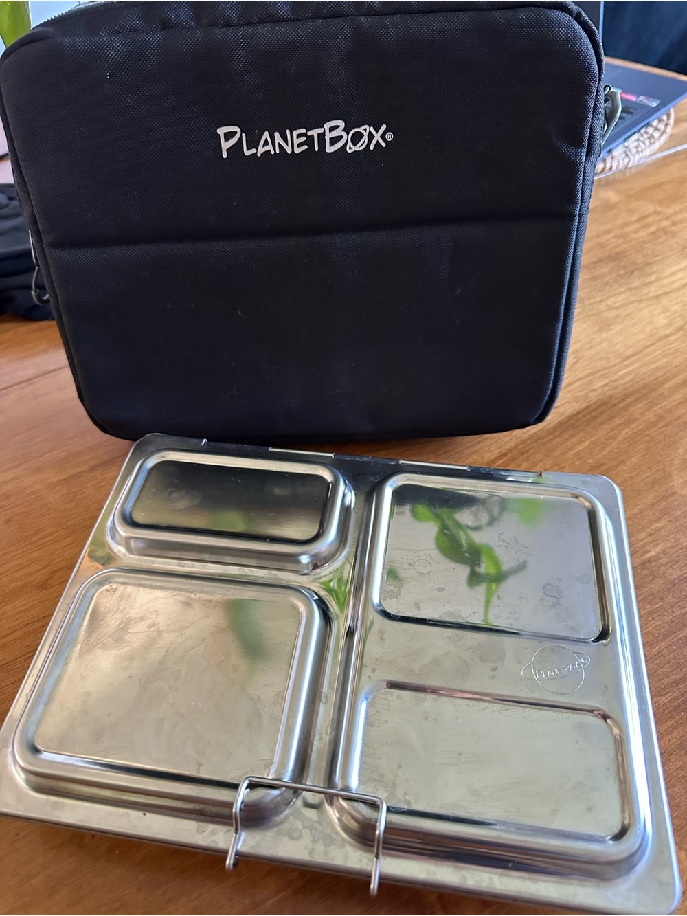 PlanetBox Launch Stainless Steel Lunch Box With Slim Sleeve Carrier Black